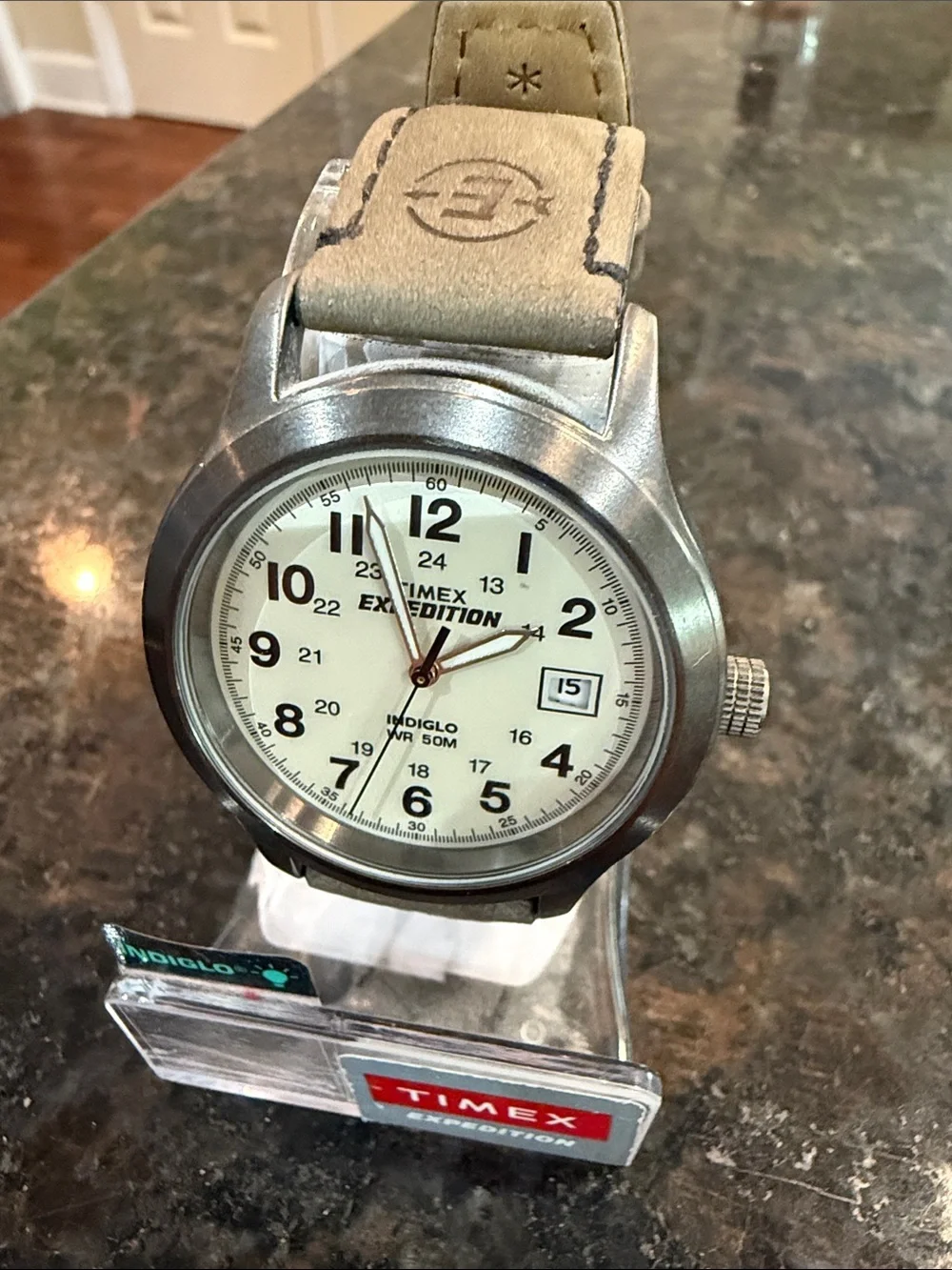 Timex T49870 Silver-Tone Case with Brown Leather Strap and Natural Dial